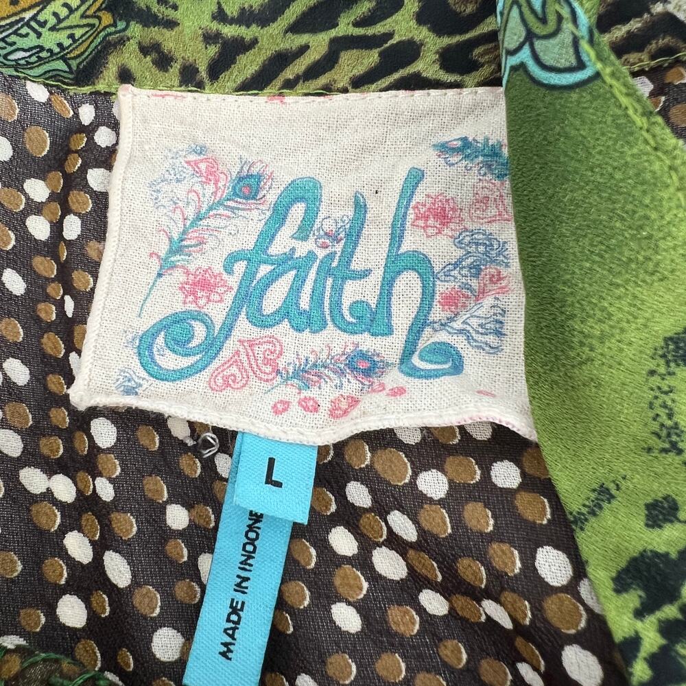 Vtg Faith Sequin Halter Cami Tank Top Women Large Mixed Animal Print Green Brown - Picture 7 of 11